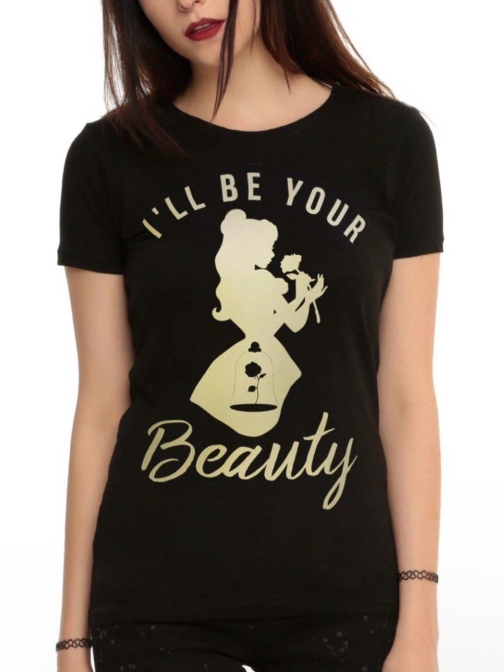 Women's Black‎ Beauty and the Beast T-shirt Size Medium “I'll Be Your Beauty”